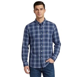 Lacoste XL Blue Plaid Button Down Shirt Men's Long Sleeve Classic Fit Cotton
U